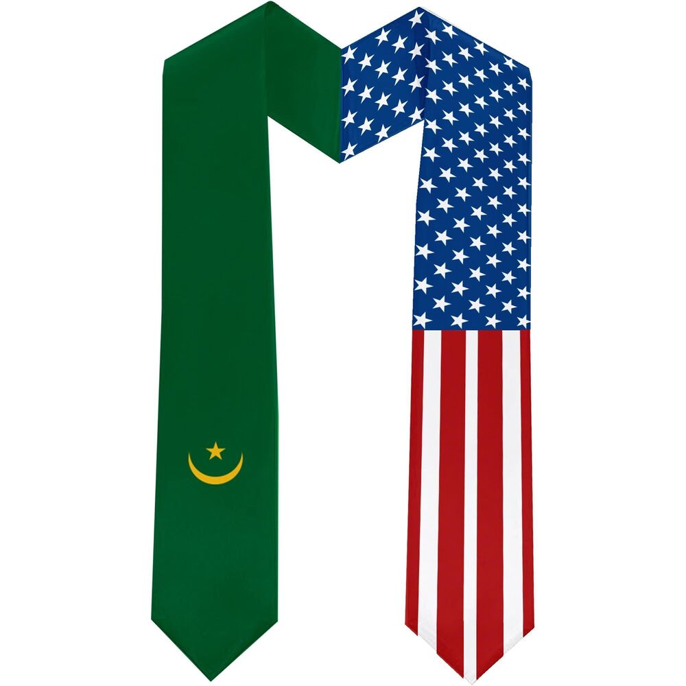 6198 2025 Mauritania Flag and USA Flag Graduation Stole Graduation Sash